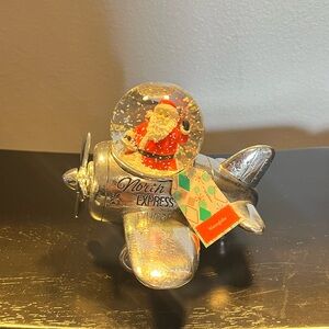 Hallmark Silver Airplane Snow Globe with Santa